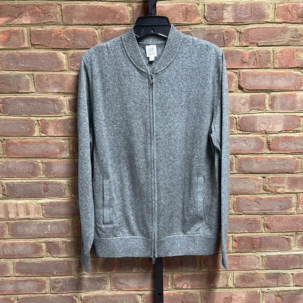 Gap Men’s Gray Full-Zip Bomber Cardigan Sweater Size Medium